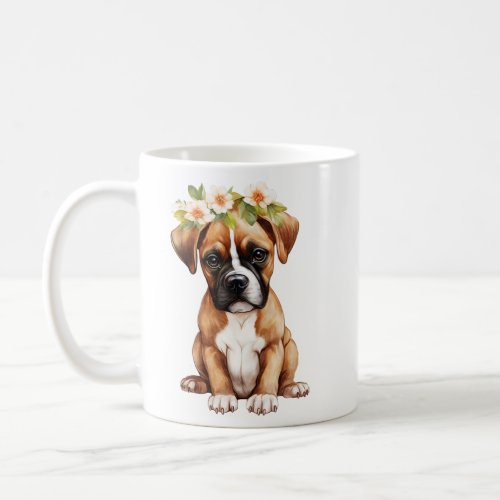 Watercolor Boxer Dog with Head Wreath  Coffee Mug