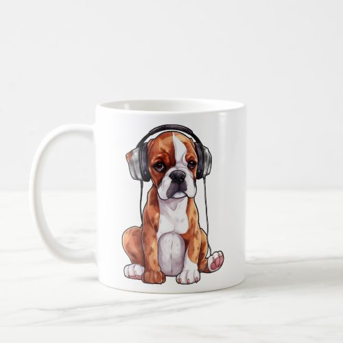 Watercolor Boxer Dog with Headphones  Coffee Mug
