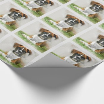 Watercolor Boxer Puppy Dog On Grass Wrapping Paper by PAWSitivelyPETs at Zazzle