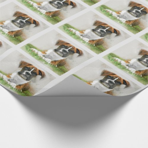 Watercolor Boxer Puppy Dog on Grass Wrapping Paper