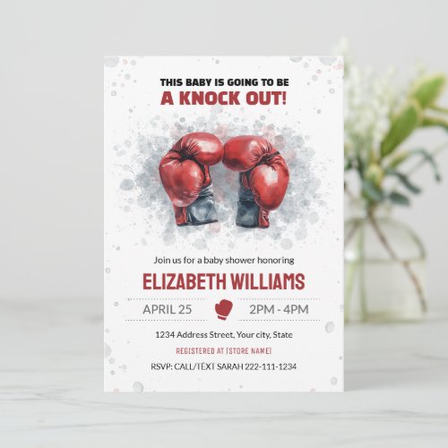 Watercolor Boxing Baby Shower Invitation