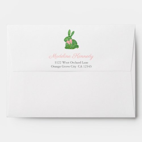 Watercolor Boxwood Bunny Spring Baby Shower Girl Envelope