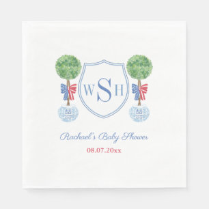 Watercolor Boxwood Monogram Baby Shower Party Napkins