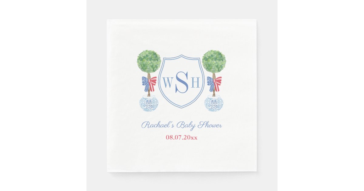 Watercolor Boxwood Monogram Baby Shower Party Napkins Zazzle