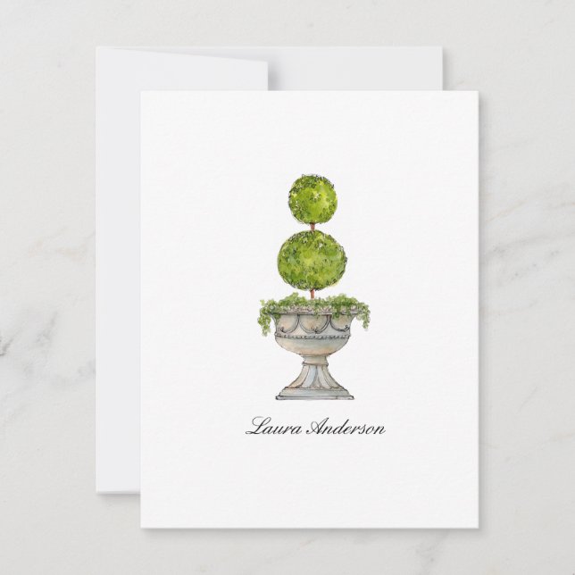 Watercolor Boxwood  topiary flat Thank You Card (Front)