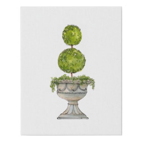 Watercolor Boxwood topiary in antique urn  Faux Canvas Print