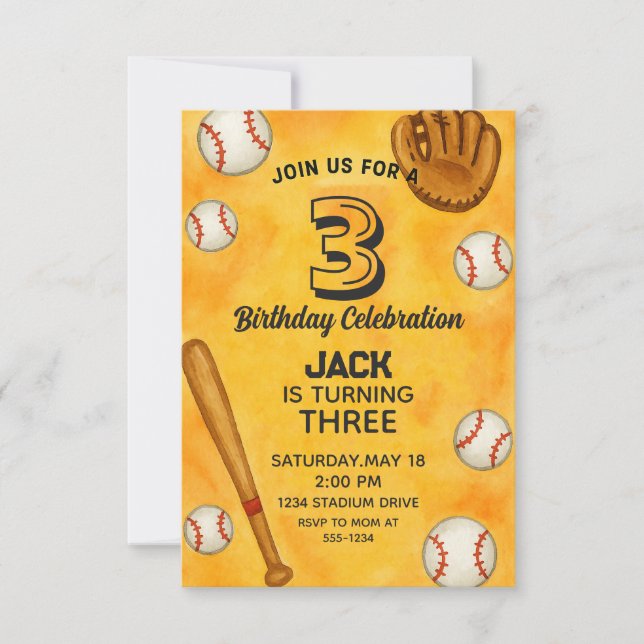 Watercolor Boy Baseball Birthday Party  Invitation (Front)