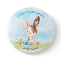 Watercolor Boy Bunny Baby Shower Farm Button