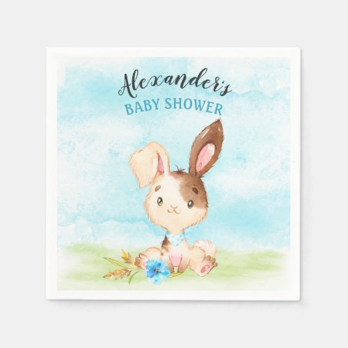 Watercolor Boy Bunny Baby Shower Farm Napkins