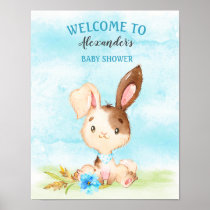 Watercolor Boy Bunny Baby Shower Farm Poster
