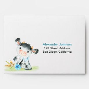 Watercolor Boy Cow Baby Shower Farm Envelope