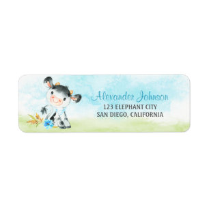 Watercolor Boy Cow Baby Shower Farm Label
