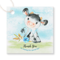 Watercolor Boy Cow Baby Shower Farm Thank You Favor Tags