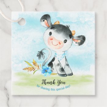 Watercolor Boy Cow Baby Shower Farm Thank You Favor Tags by SpecialOccasionCards at Zazzle