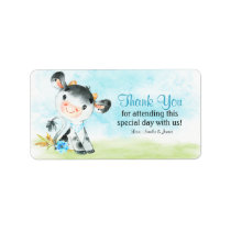 Watercolor Boy Cow Baby Shower Farm Thank You Label