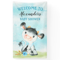 Watercolor Boy Cow Baby Shower FarmBaby Showe Banner