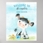 Watercolor Boy Cow Baby Shower Farmbaby Shower Poster at Zazzle