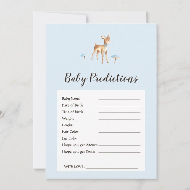 Watercolor Boy Deer Baby Predictions Game (Front)