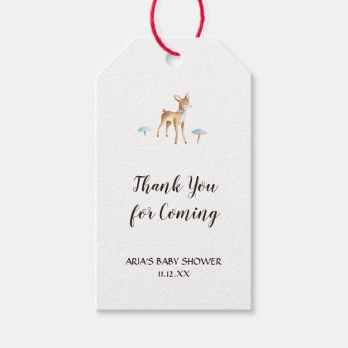 Watercolor Boy Deer Mushroom Baby Shower Favor Gift Tags