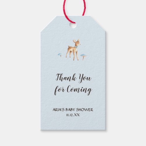 Watercolor Boy Deer Mushroom Baby Shower Favor Gift Tags