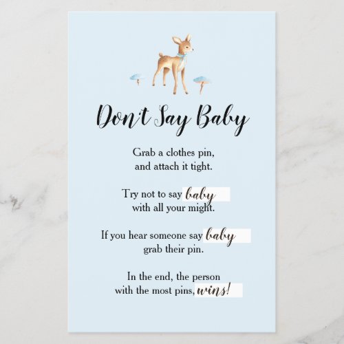 Watercolor Boy Deer Mushrooms Baby Shower Game Flyer