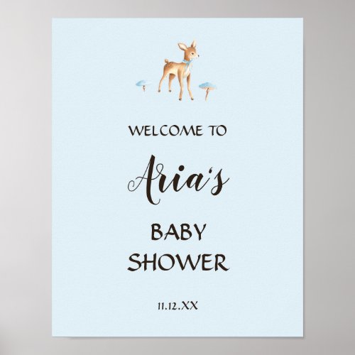 Watercolor Boy Deer Mushrooms Shower Welcome Sign