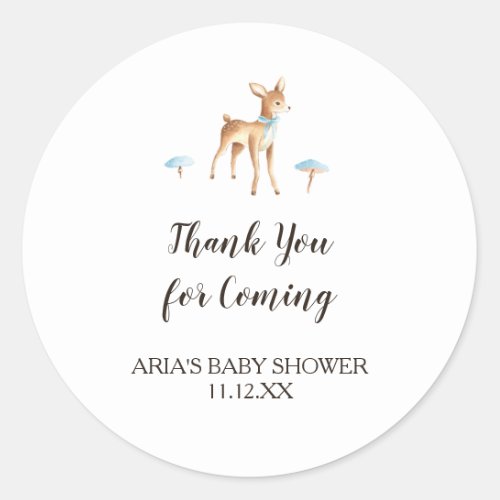 Watercolor Boy Deer on White Baby Shower Favor Classic Round Sticker