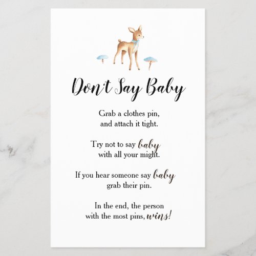 Watercolor Boy Deer on White Baby Shower Game Flyer