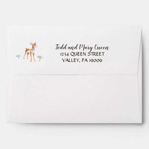 Watercolor Boy Deer on White Shower Invitation Envelope