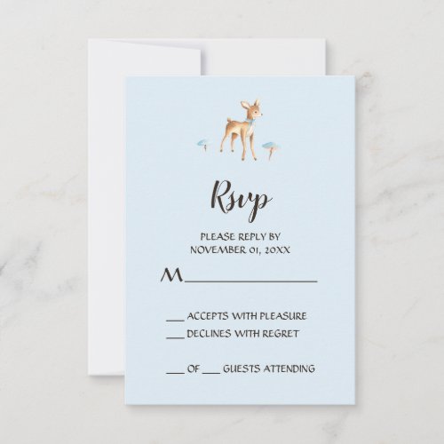 Watercolor Boy Deer with Mushrooms RSVP Card