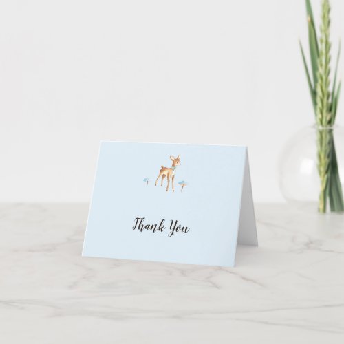 Watercolor Boy Deer with Mushrooms Thank You Card