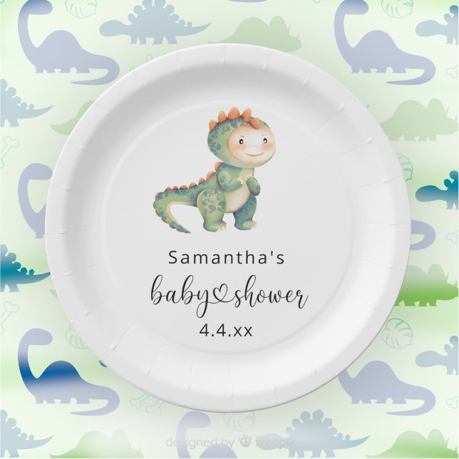 Watercolor boy dinosaur baby shower paper plates (Creator Uploaded)