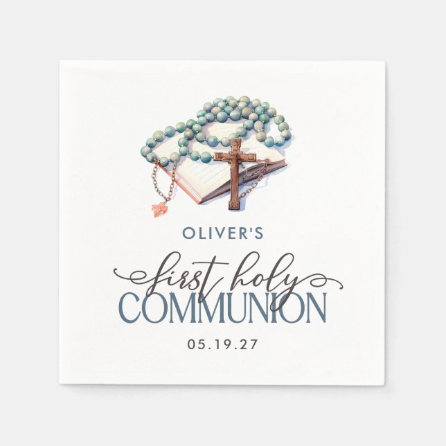 Watercolor Boy First Holy Communion  Napkins (Front)