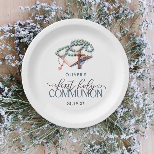 Watercolor Boy First Holy Communion  Paper Plates