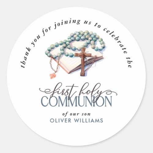 Watercolor Boy First Holy Communion Thank You Classic Round Sticker
