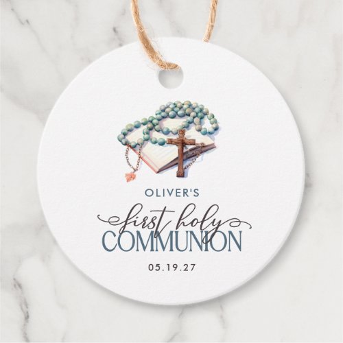 Watercolor Boy First Holy Communion Thank You Favor Tags