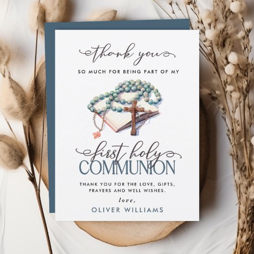 Watercolor Boy First Holy Communion Thank You Postcard