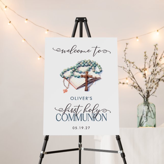 Watercolor Boy First Holy Communion Welcome Foam Board (In Situ (Stand))