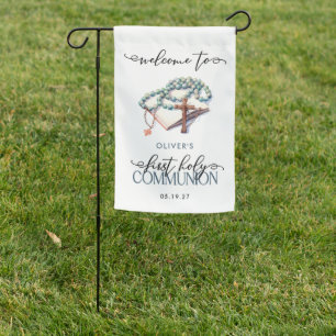Watercolor Boy First Holy Communion Welcome Garden Flag