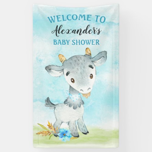 Watercolor Boy Goat Baby Shower Farm Banner