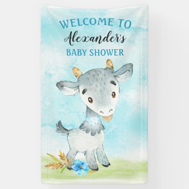 Watercolor Boy Goat Baby Shower Farm Banner (Vertical)