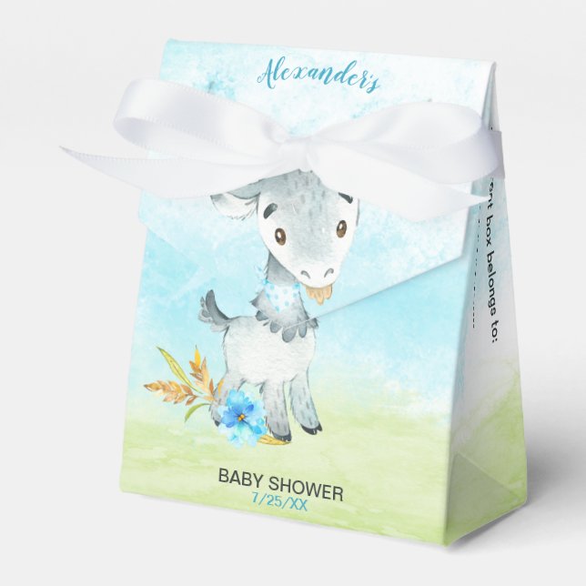 Watercolor Boy Goat Baby Shower Farm Favor Boxes (Front Side)