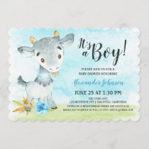 Watercolor Boy Goat Baby Shower Farm Invitation