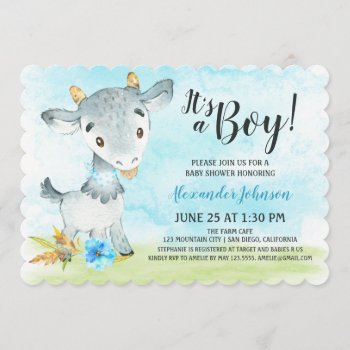 Watercolor Boy Goat Baby Shower Farm Invitation by SpecialOccasionCards at Zazzle
