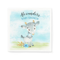 Watercolor Boy Goat Baby Shower Farm Napkins