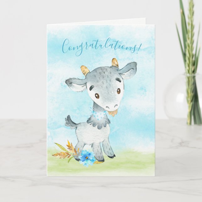 Watercolor Boy Goat Farm Card (Front)