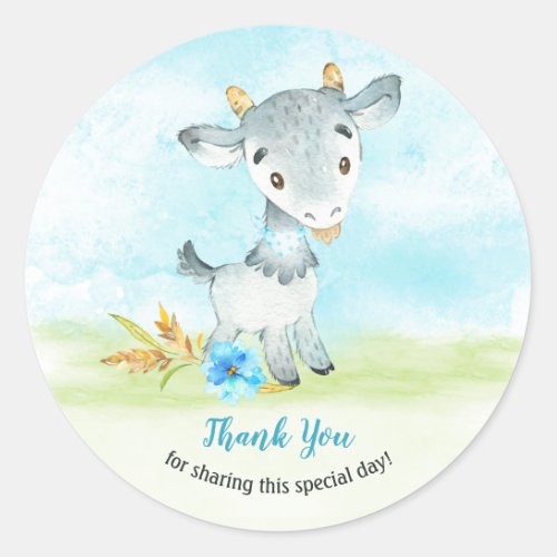 Watercolor Boy Goat Farm Thank You Classic Round Sticker