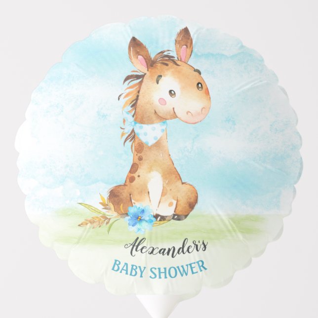 Watercolor Boy Horse Baby Shower Farm Balloon (Front)