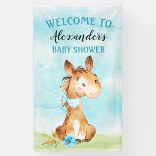 Watercolor Boy Horse Baby Shower Farm Banner