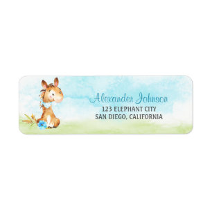 Watercolor Boy Horse Baby Shower Farm Label